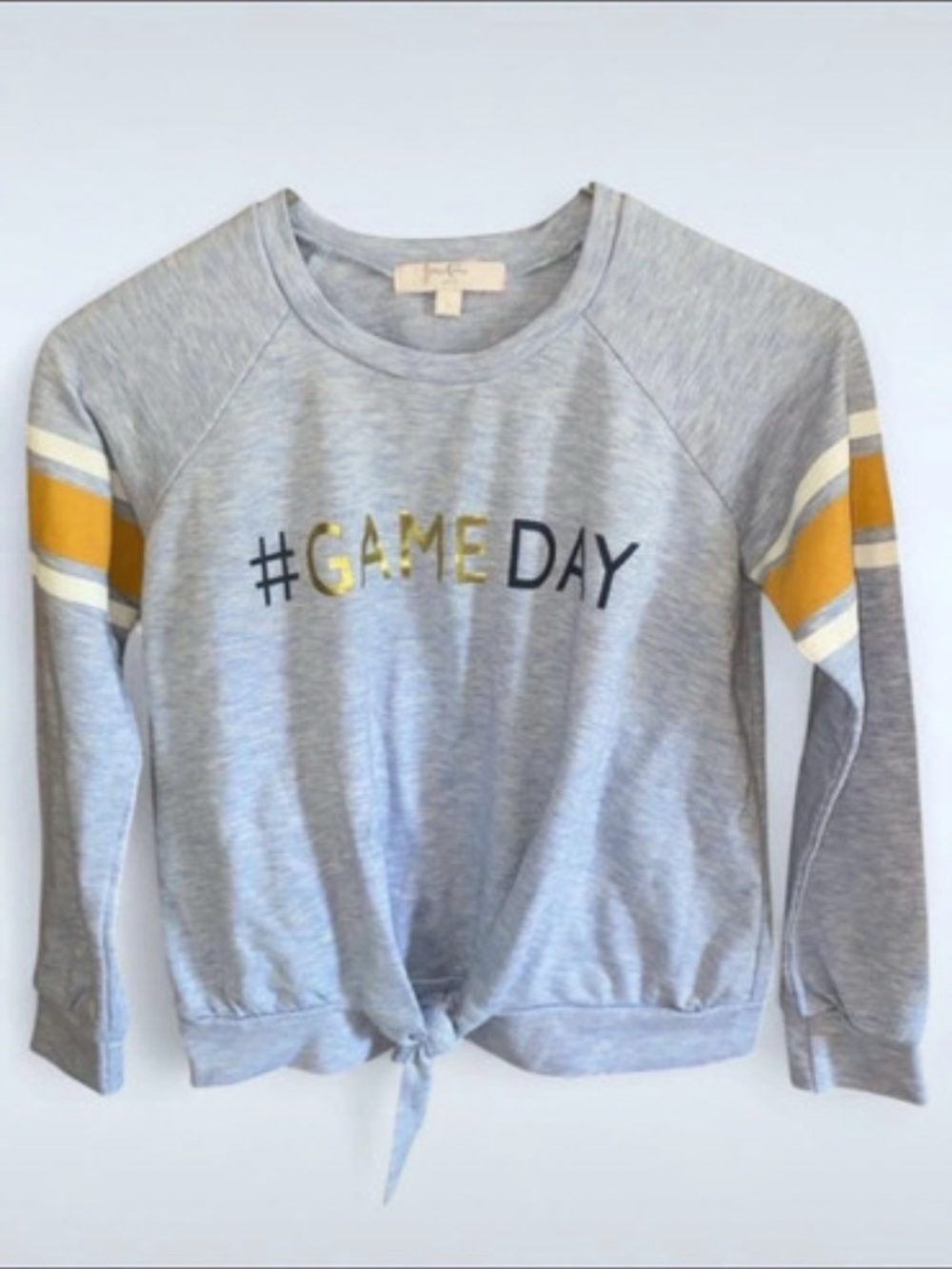 Moa Moa Heather Gray Sweatshirt with Gold Foil #GAMEDAY and Yellow Stripes
